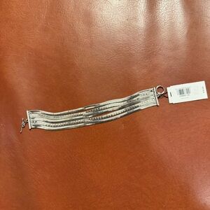 NWT Express Silver Bracelet Shiny Herringbone 5 Strands Toggle Clasp New!